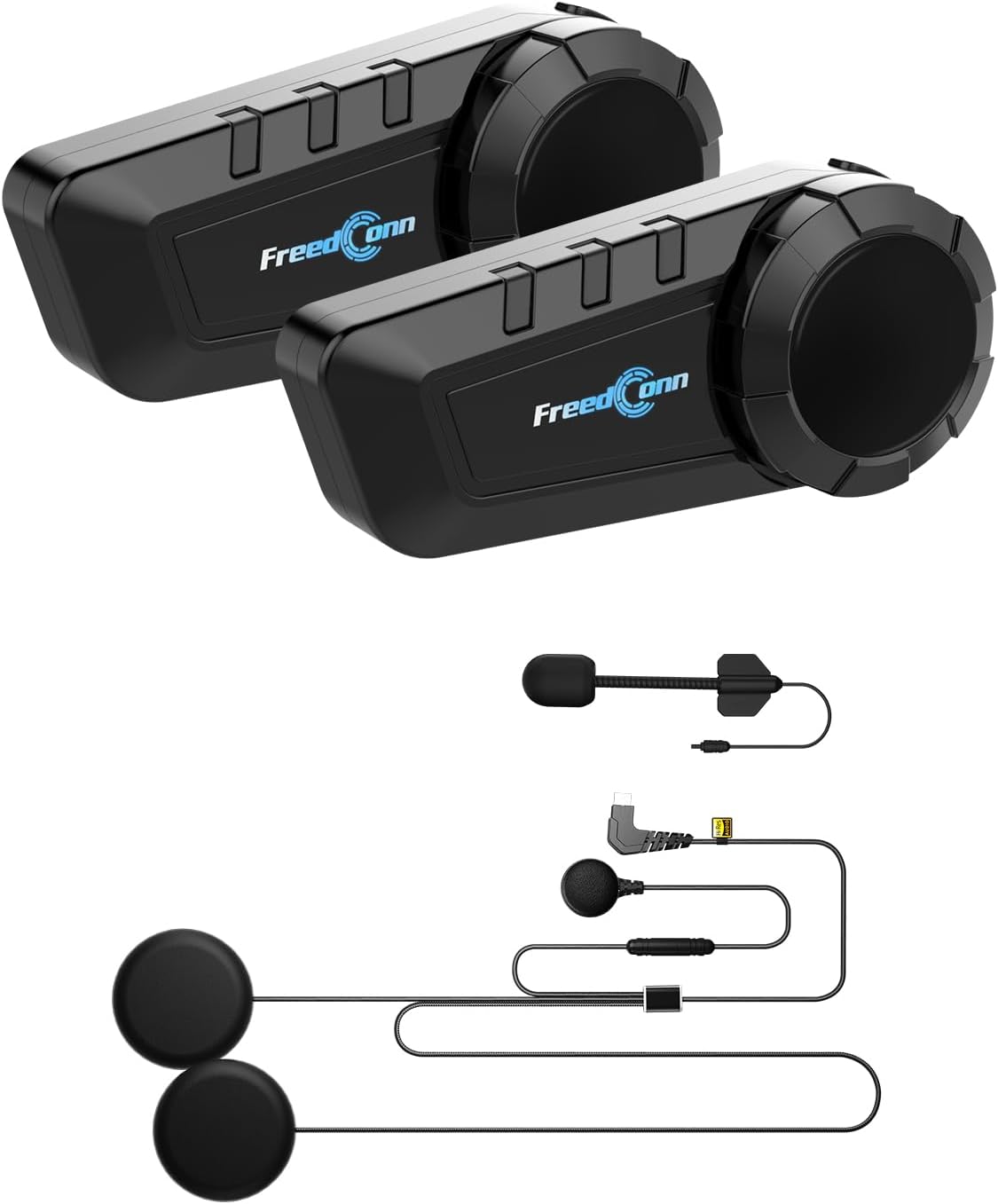 FreedConn KY PRO Hi-Res Motorcycle Helmet Bluetooth Headset, Motorcycle Communication Systems with CVC Noise Cancellation, Stereo Music, 6 Riders 1200m intercom, Dual Device Connection, IP65, 2 Pack