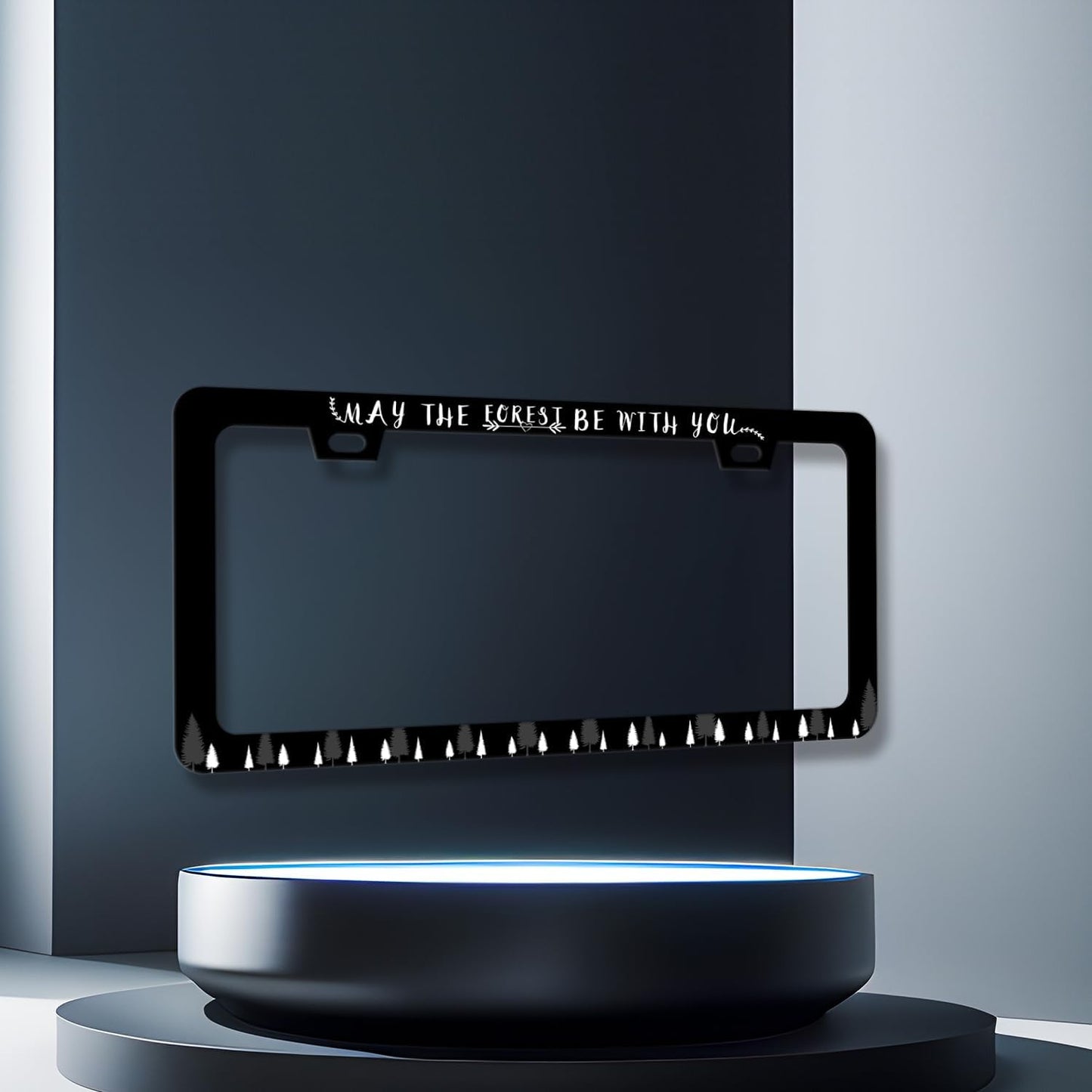 May The Forest Be with You License Plate Frame Funny Text License Plate Holder for Personalized Car Decorative Stainless Steel Forest License Plate Auto Part with Screws 12.2" x 6.2"