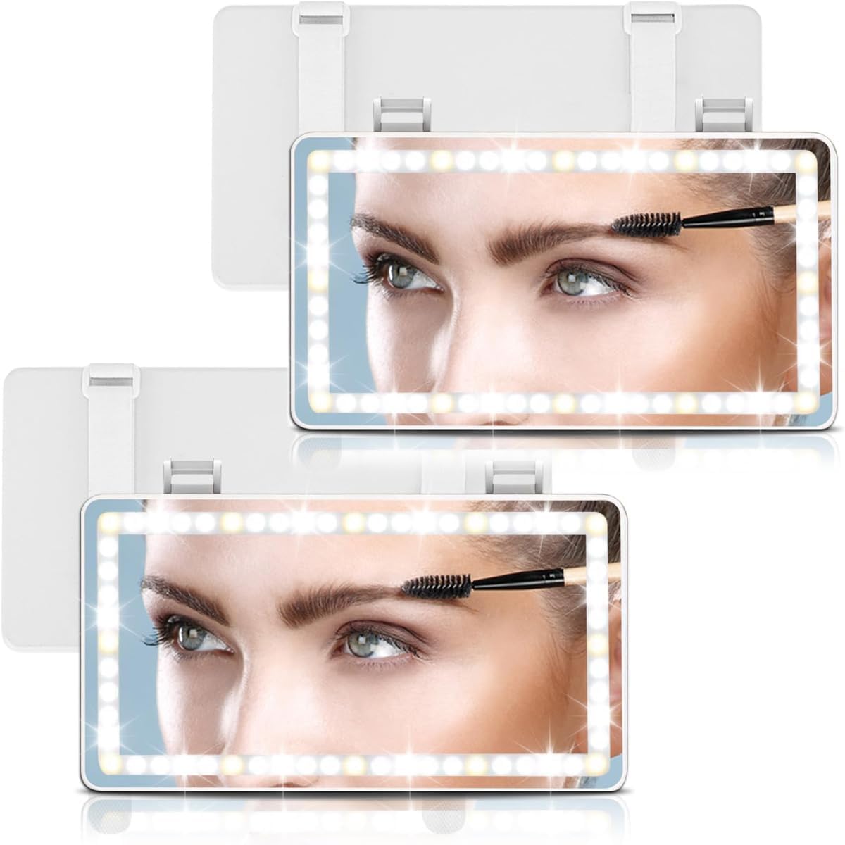 2 Pcs Car Sun Visor Vanity Mirror, Upgraded Car's Mirrors with Lights, Makeup Mirror with 3 Light Modes, Dimmable Touch Screen, Rectangular White, Universal for Car SUV Truck