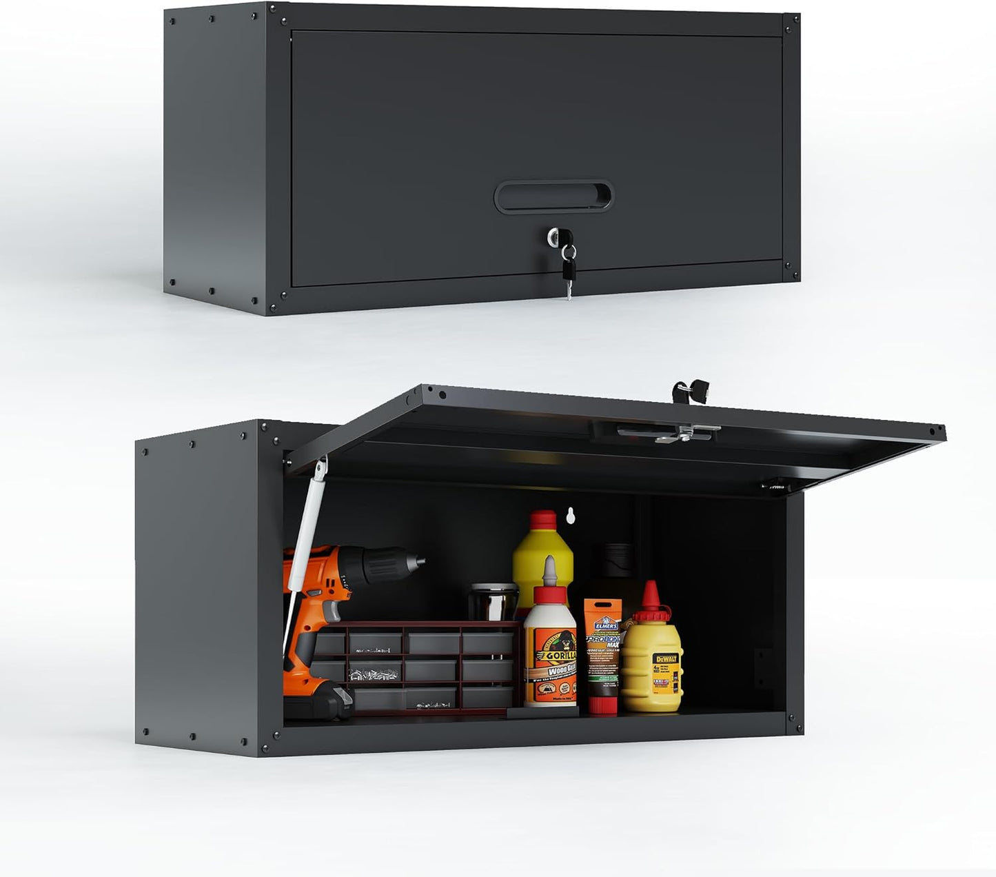 Metal Tool Cabinet,Garage Storage Cabinet System,Wall Cabinet & Locking Rolling Tool Cabinet with Doors and Adjustable Shelves,Steel Tool Cabinets for Home,Office (2 Pcs-StyleAA, Black)