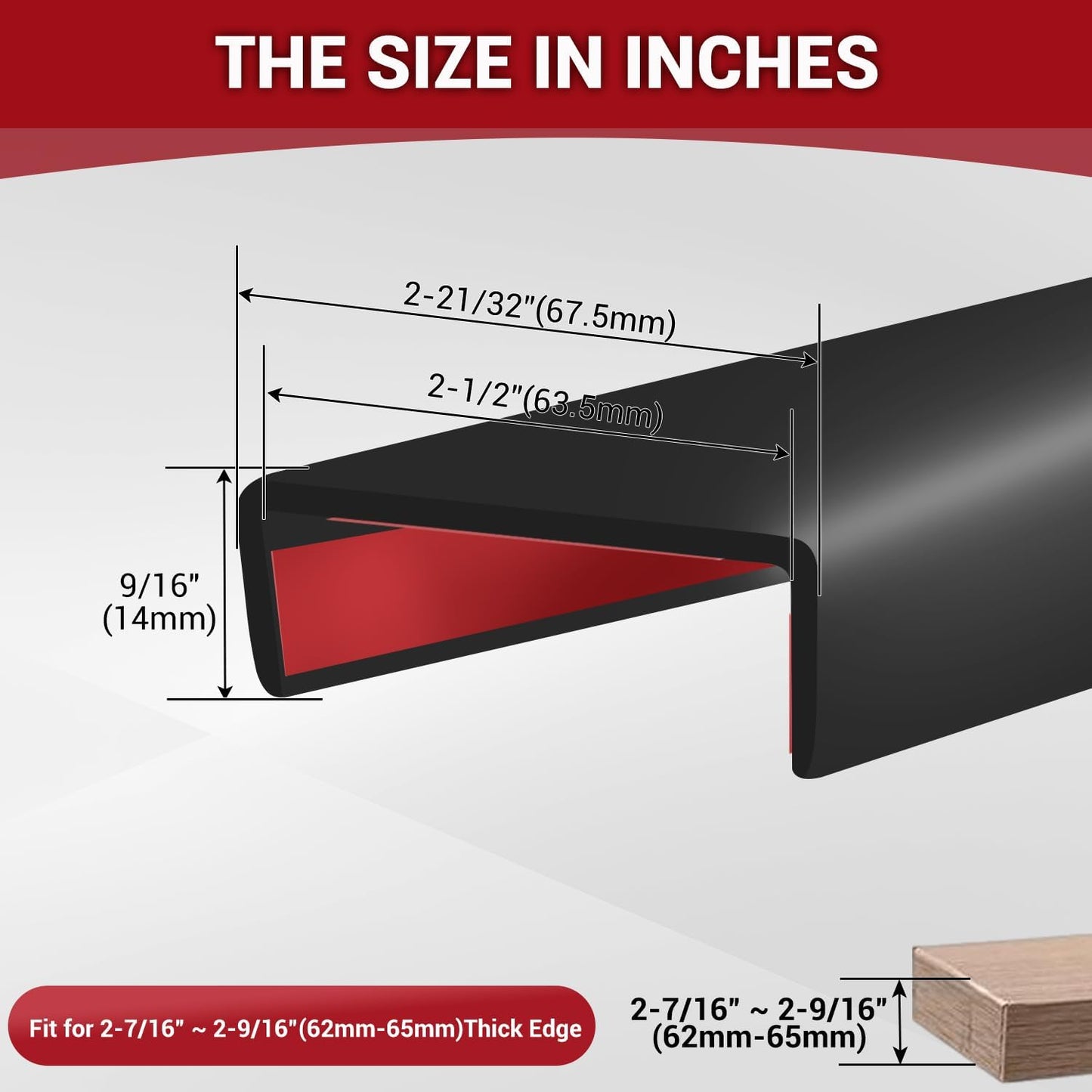 Rubber Edge Trim, Flexible Self-Adhesive U Shaped Peel and Stick Edge Banding, 2-1/2"(63.5mm) U Channel Edge Protector, Edge Guards for Woods, Furniture, 20Ft, Black Color