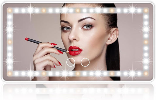 Car Sun Visor Vanity Mirror, with 3 Light Modes & 60 LEDs - Rechargeable Dimmable Clip-on Rear View Sun-Shading Cosmetic Makeup Mirror, Universal for Car SUV(Pure White)