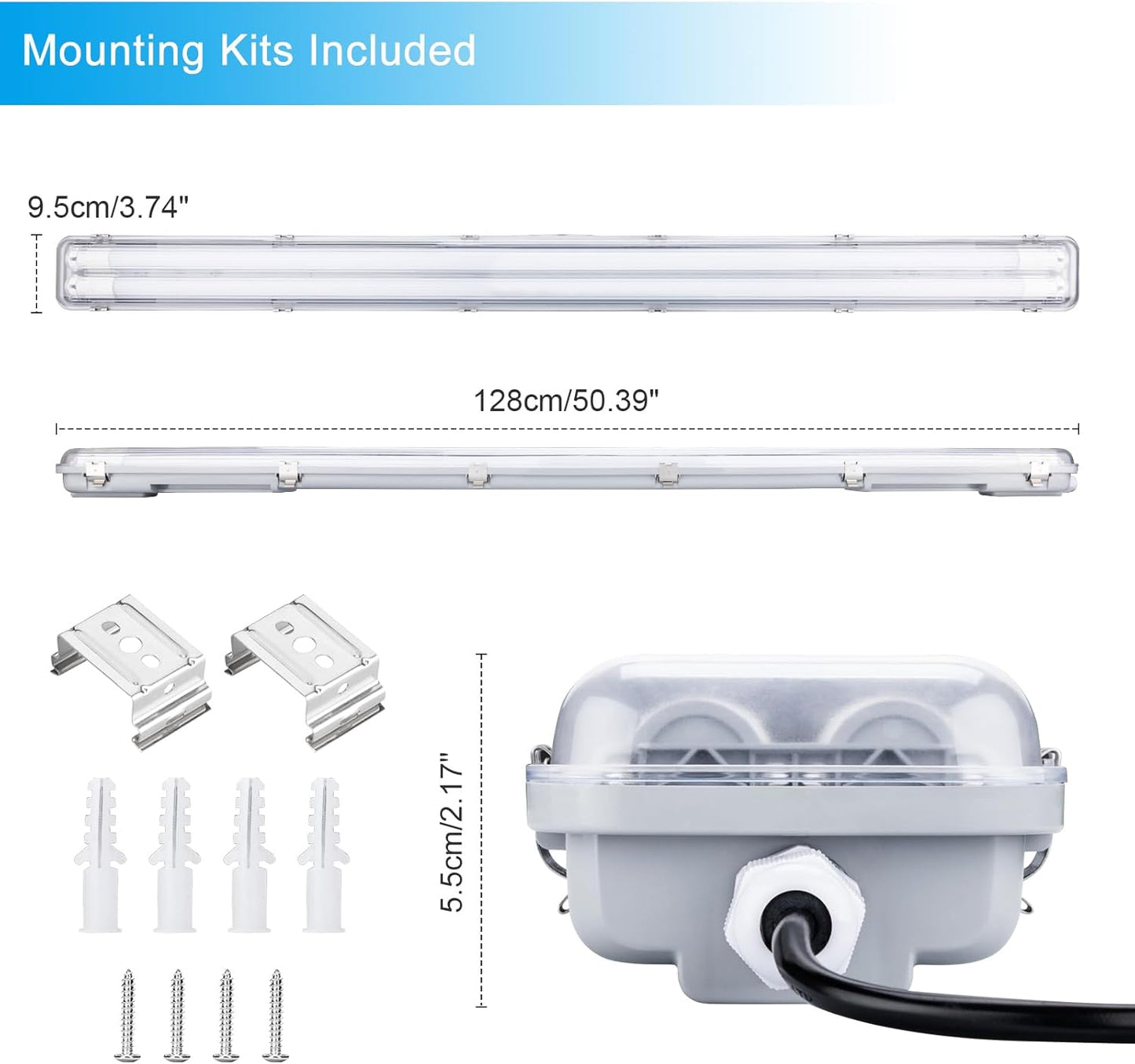 4FT Vapor Tight LED Light Fixture 4200LM 48W, 6500K Bright White IP65 Waterproof for Warehosue, Factory, Workshop, Garage, Car Wash，Indoor/Outdoor Ceiling Lights (8-Pack)