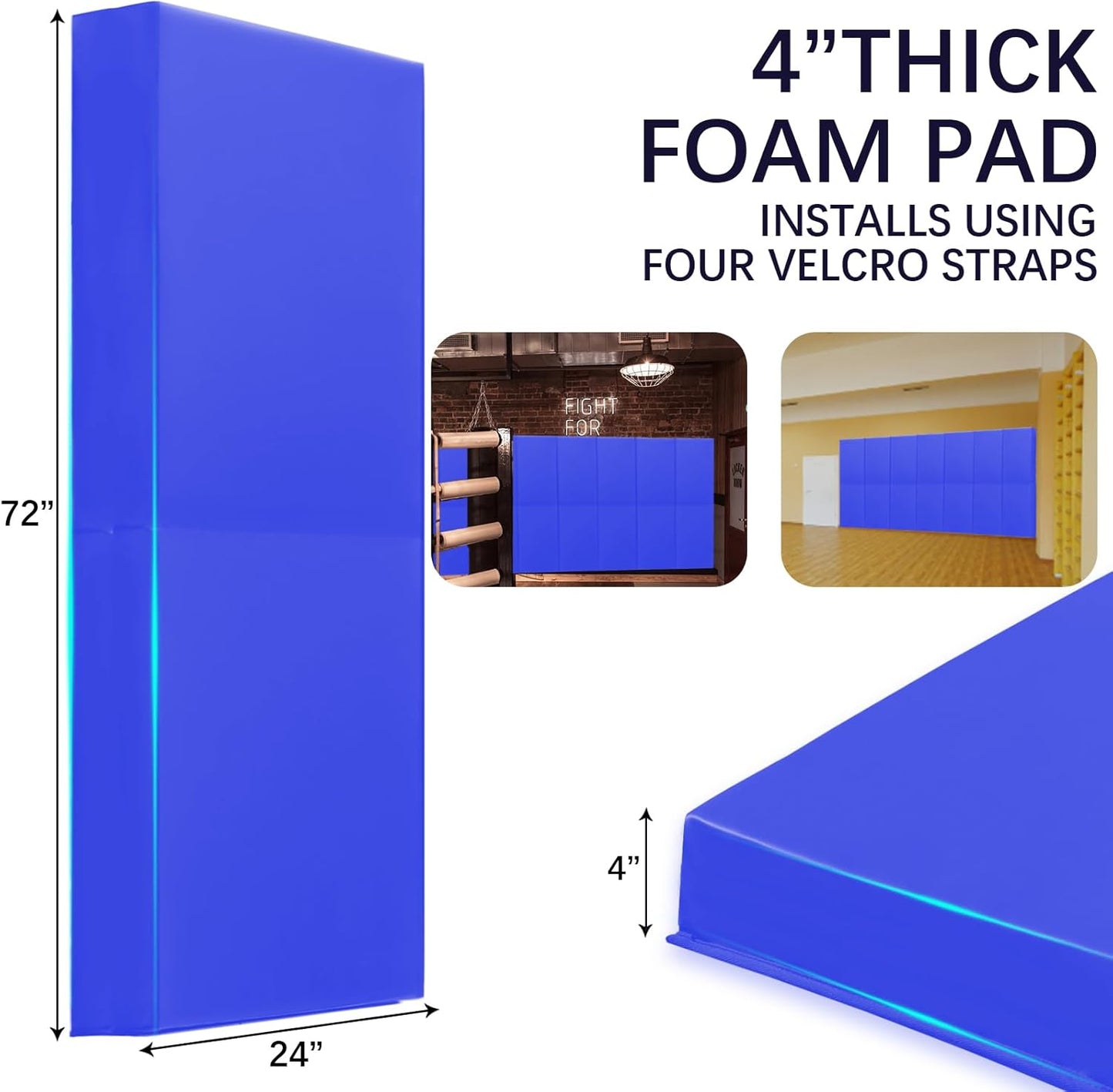 PROGOAL 60"/72" High Gym Wall Padding 2"/4" Thick Foam Basketball Court Wall Mount Protector for Garage Taekwondo Babyroom - Durable Waterproof Anti-Cushion