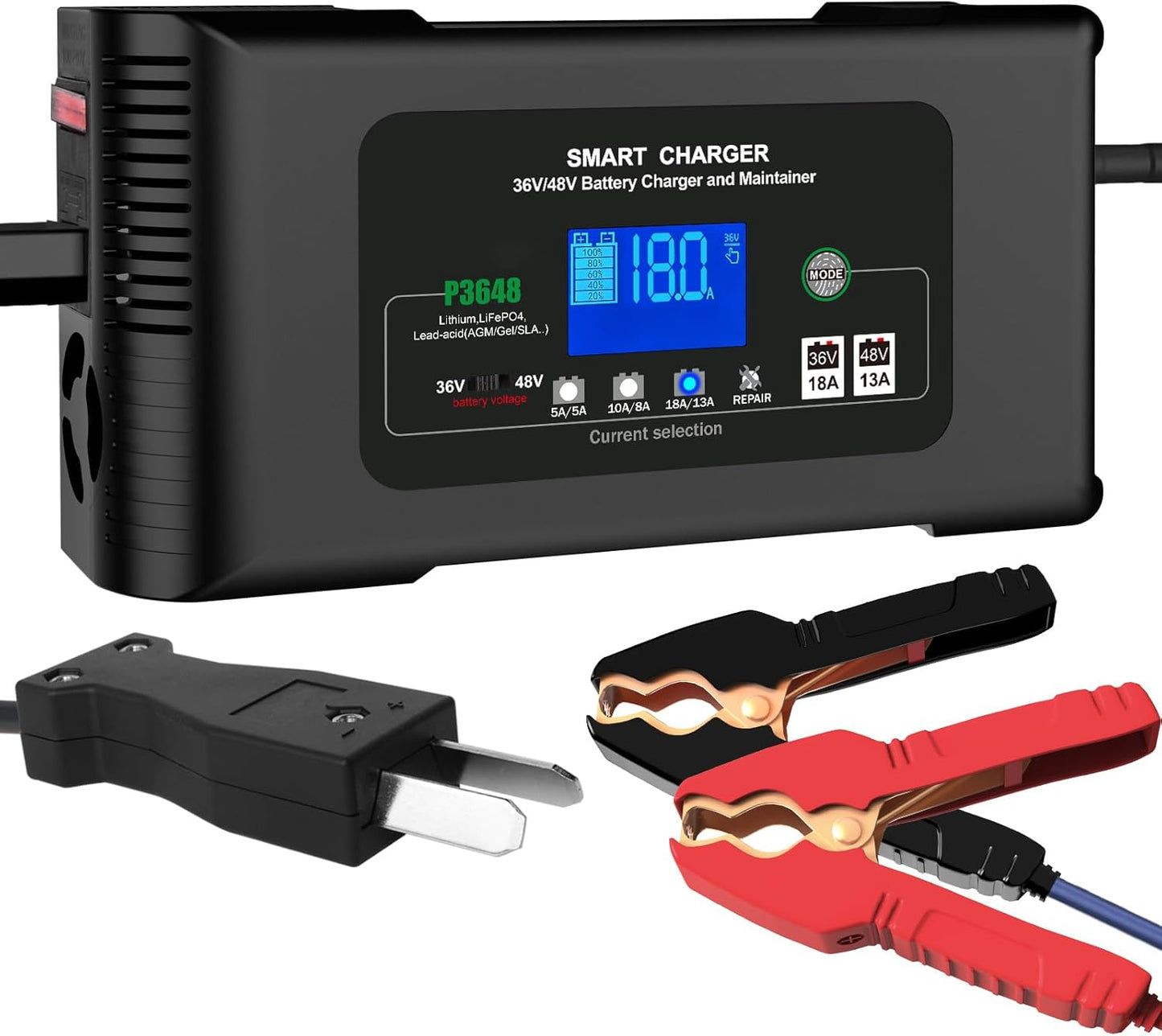 Golf cart Battery Charger, 36V 18A and 48V 13A Trickle Charger,36 Volt Golf Cart Charger,for Club Car,EZGO & Yamaha,Lithium,LiFePO4,Lead-Acid AGM/Gel/SLA..Battery Chargers,Crowfoot Plug