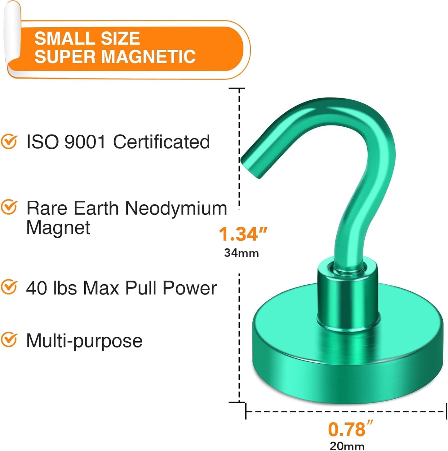 MIKEDE Magnetic Hooks, 40Lbs+ Heavy Duty Magnet Hooks for Cruise Cabins, Super Neodymium Hanging Hooks Strong Magnets with Hook for Fridge, Magnetic Hanger for Grill, Toolbox, Storage(Green, 4 Pack)