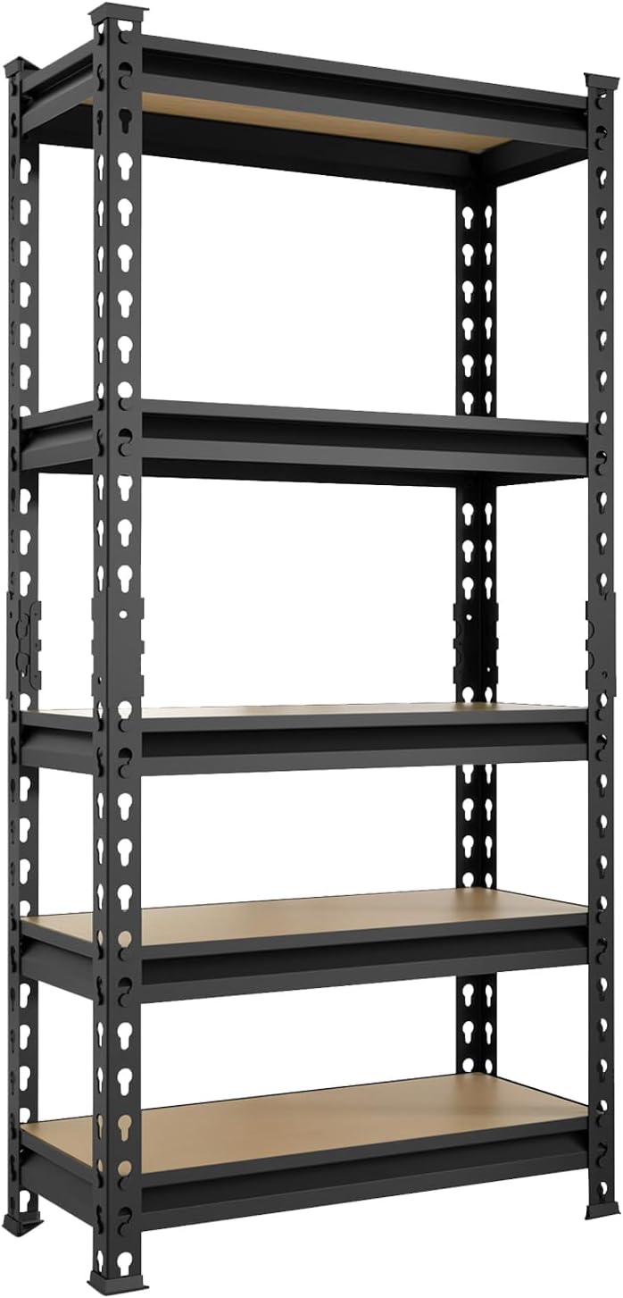 BIG RED Storage Shelving Unit, 5-Tier Adjustable, Heavy Duty Metal Garage Shelves/Utility Rack for Kitchen, Pantry, Basement, Bathroom, Laundry - 2,000 lbs Capacity, Black, 59" H x 28" W x 12" D