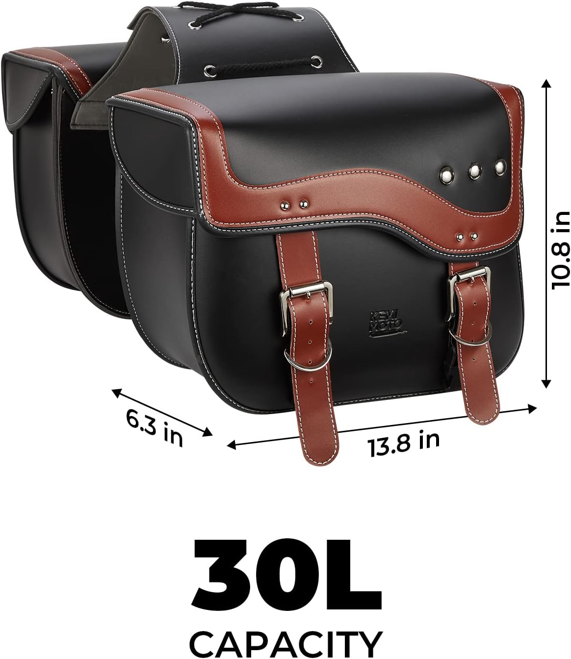 KEMIMOTO Motorcycle Saddlebags, 30L Large Capacity Saddle Bags Motorcycles, PU Leather Motorcycle Luggage Bag for Sportster Softail Dyna V-star Shadow, Universal Motorcycle Accessories, Brown
