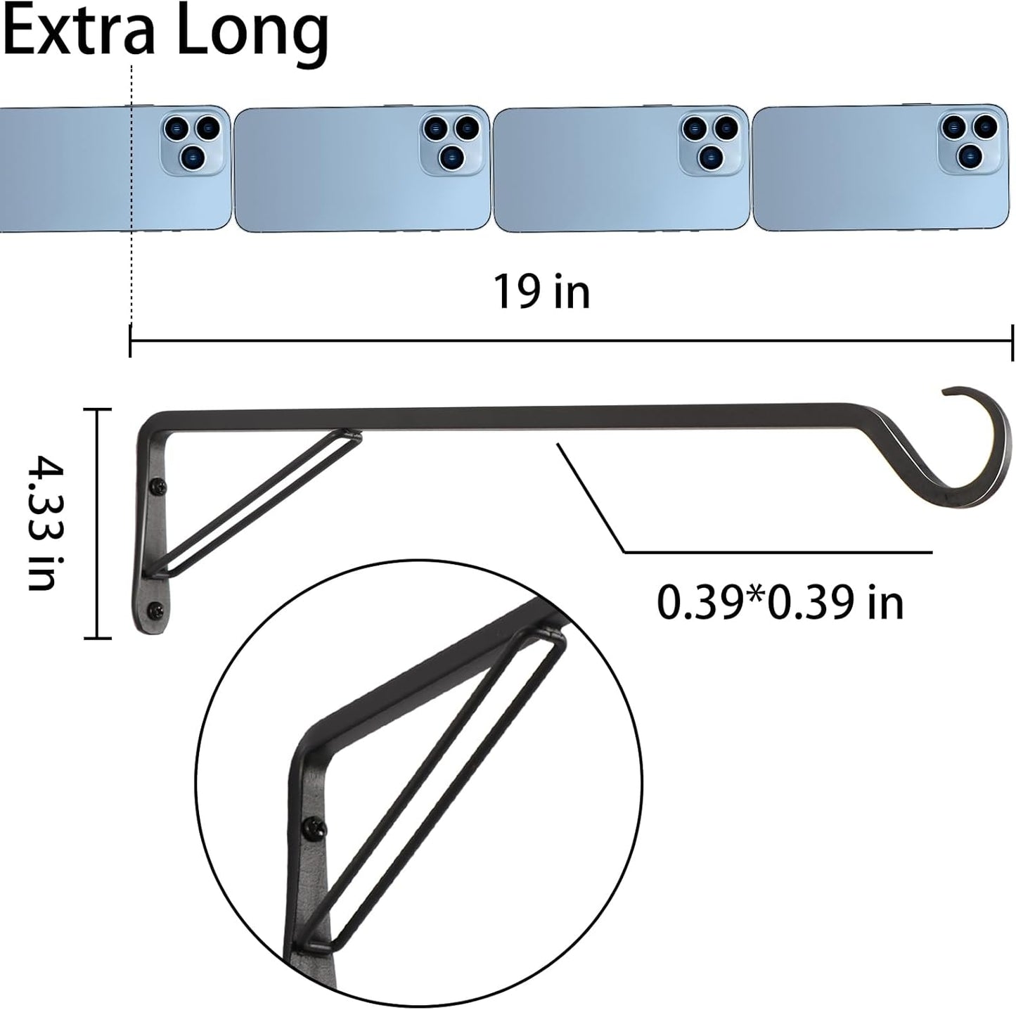 2 Pack Extra Long 18 Inch Heavy-Duty Rust-Resistant Solid Steel Plant Hangers and Bird Feeder Hangers for Indoor and Outdoor Decor, Wall Hooks