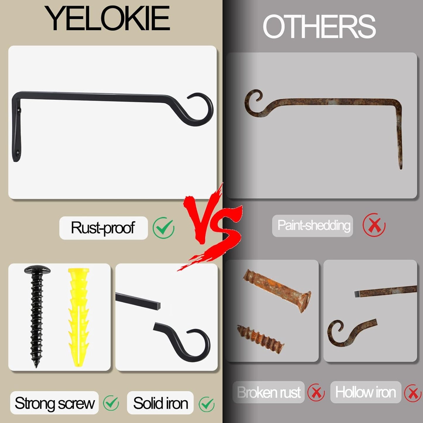 12inch 4 Pack Plant Hanger, Sturdy Hanging Plant Hangers Outdoor, Bird Feeder Hanger for Bird Feeders, Planters, Lanterns, Wind Chimes Indoor Outdoor, Upgrade Black