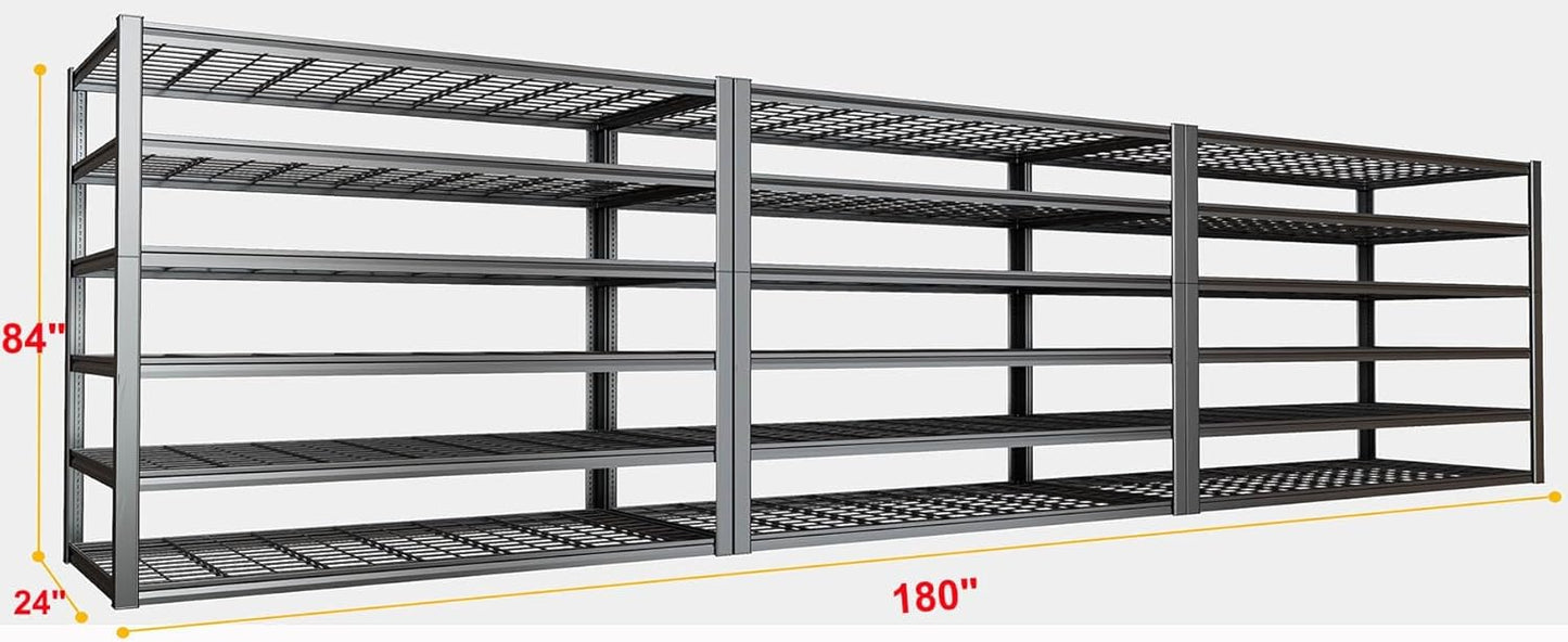 50" W Garage Shelving Heavy Duty, 6 Tier Garage Shelves, 50" W x 84" H x 24" D Adjustable Storage Shelving Unit, Commercial Metal Shelves for Warehouse, Basement, Shop,3 Pack
