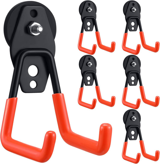 Landhoow Large Magnetic Hooks Heavy Duty Garage Magnet Hooks Strong Storage Utility Magnetic Hangers with Anti Slip Rubber Coating for Indoor and Outdoor Hanging(Orange,6 Pcs)