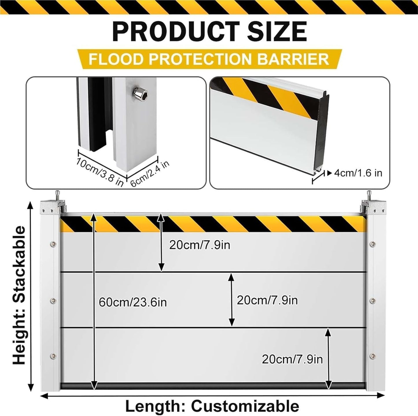 Reusable Heavy Duty Aluminum Flood Barriers for Home Exterior, Flood Protection Barriers Water Barrier Door Quick Detachable Garage Doors Detachable Mobile Rain Water Baffle (H 7.9 inch L 19FT)