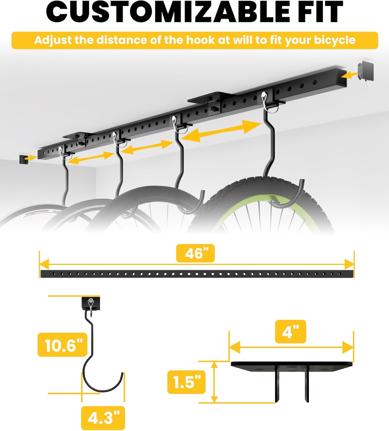 Bike Rack Celling Mount for Garage, Indoor Hangers Storage for 8 Bicycles, Heavy-duty Adjustable Bike Hooks for Garage Ceiling Support up to 640 lbs