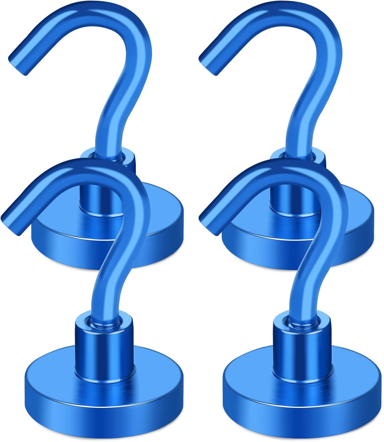 MIKEDE Magnetic Hooks Heavy Duty, 28LB+ Strong Magnets with Hook for Fridge, Neodymium Extra Strength Industrial Hooks for Hanging, Magnetic Hanger for Toolbox, Cruise, Grill(Blue,4 Pack)