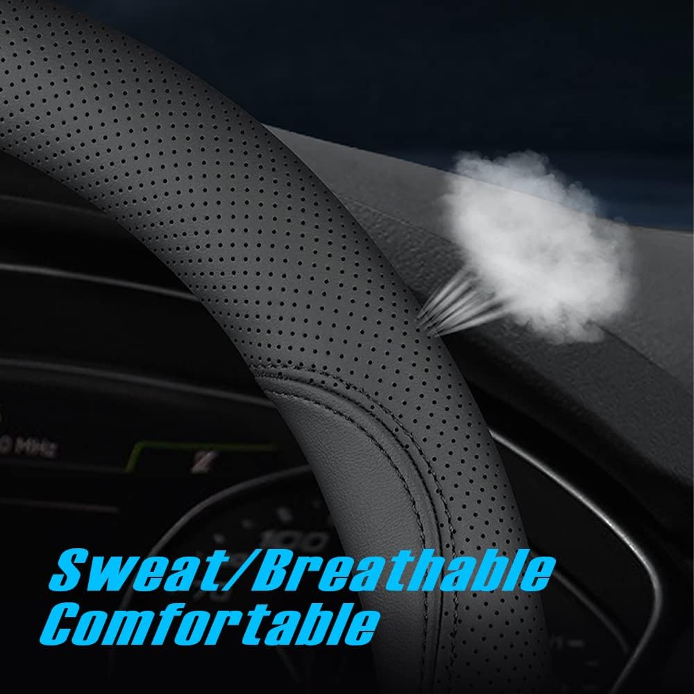 New Nappa Leather car Steering Wheel Cover, Universal 15 inch Black