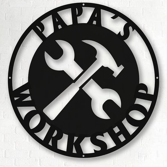Personalized Papa's Workshop Metal Sign - Custom Dad's Garage Wall Decor for Mechanic, Birthday Gift for Men, Boyfriend - Fathers Day Workshop