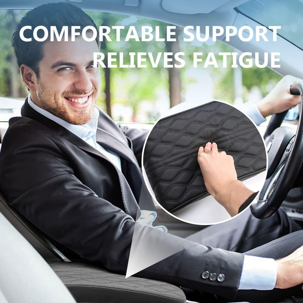 2025 Upgrade Universal Style Memory Cotton Car Armrest Box Pad,New Leather Car Armrest Box Pad Car Center Console Cover Pad,Vehicle Seat Box Cushion Protector for SUV Truck (Gray, Wave Pattern)