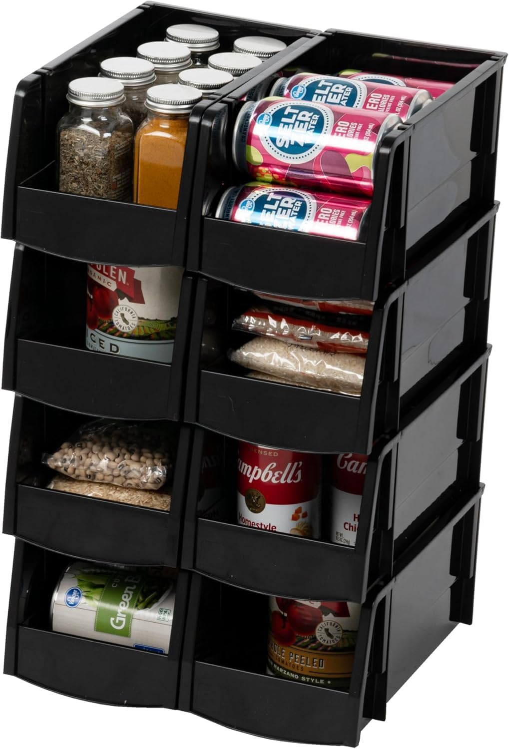 IRIS USA Plastic Shelf Bins Stackable Open Front Storage Bins Plastic Hanging Organizer Bin Caddy Basket for Hardware Crafts, Small Parts, Nuts and Bolts, Tool Storage - Medium Black 8 Pack