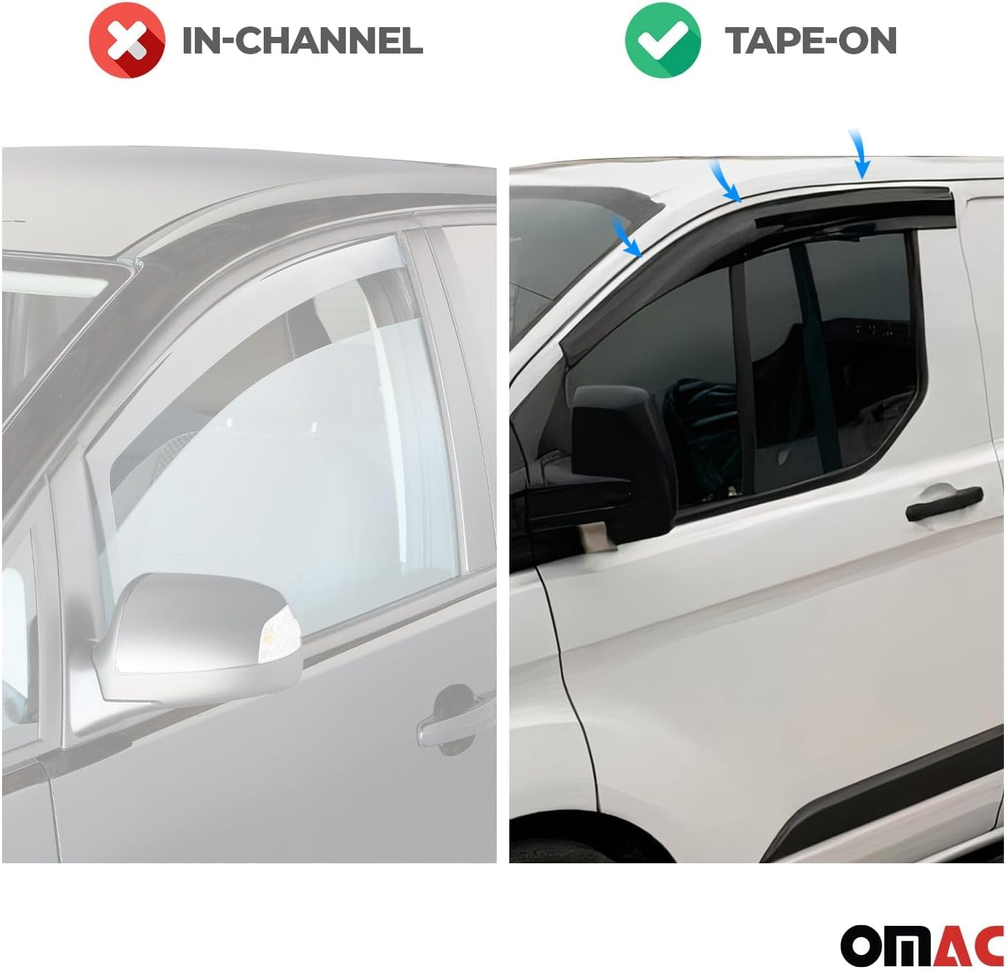 OMAC Window Visor Vent Rain Guard Deflector for Mercedes Metris 2016-2024 Smoke 2X
