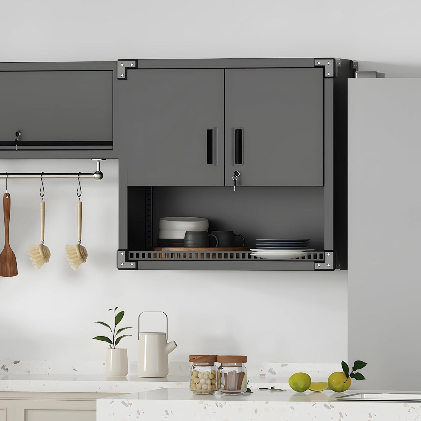 Garage Wall Cabinet,Metal Wall Cabinet with Doors and Adjustable Shelves,Steel Utility Wall Mounted Tool Cabinets for Home,Office,Kitchen,Warehouse