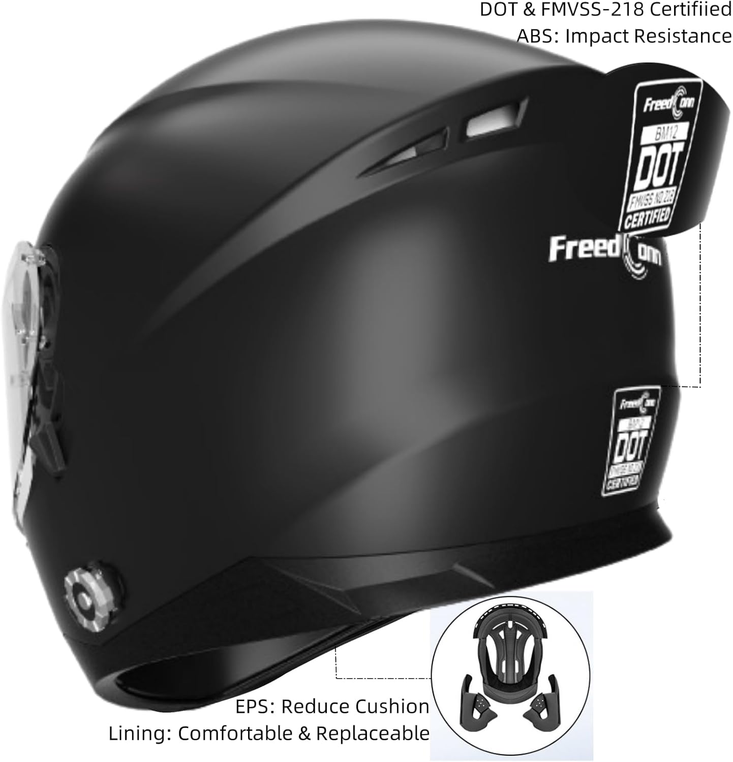 Full Face FreedConn Motorcycle Helmet Bluetooth 5.0 Integrated 2 Way Intercom DOT FMVSS-218 Rated Motorbike Helmet Communication with Dual Visor MP3 for Men Women New EPS