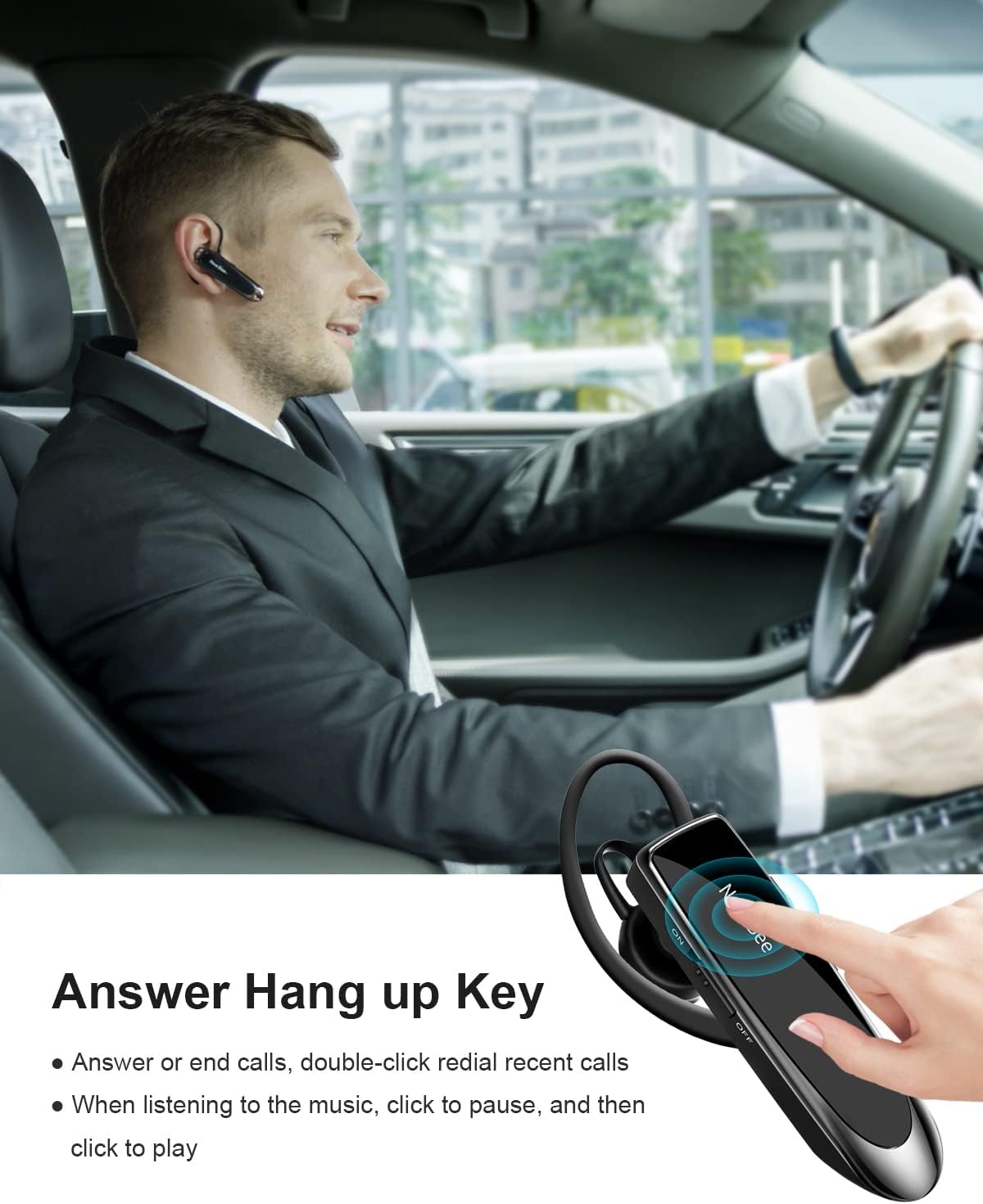 [2 Pack] Bluetooth Earpiece Wireless Handsfree Headset V5.0 24 Hrs Driving with Mic 60 Days Standby Bluetooth Headset for iPhone Android Samsung Driver