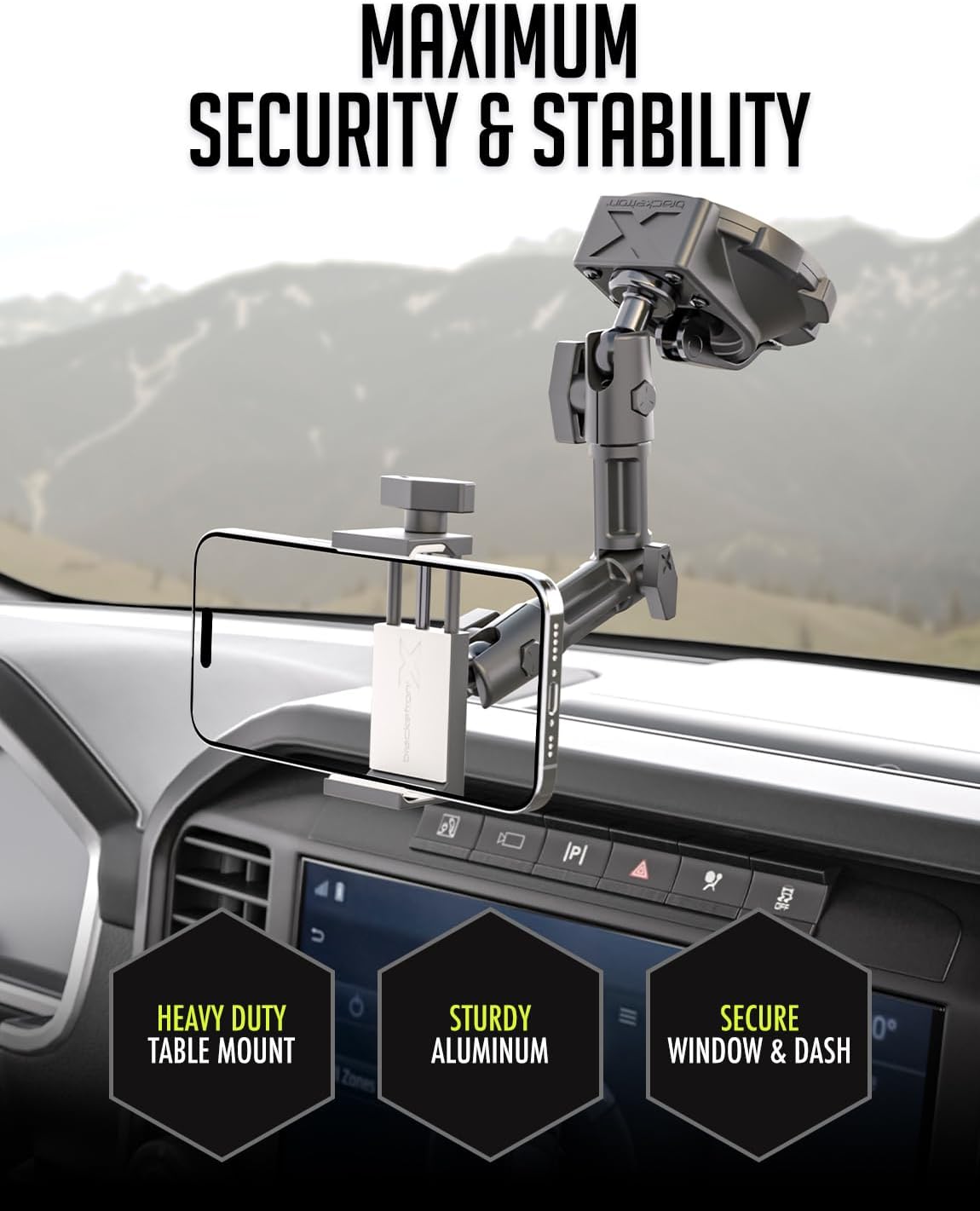 Bracketron HD Phone Dock PRO Dash and Window Metal Clamp Mount, Phone Holder for Car, Universal Phone Mount for Phones up to 3.5 Inches Wide