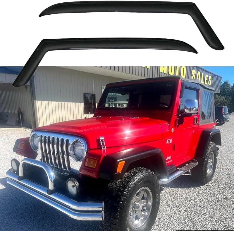 92054 Side Window Wind Vent Deflectors fit for 1997-2006 Jeep Wrangler (TJ) 2-Door,2pcs Outside Mount Style Sun Rain Guards Set,Dark Smoke Nice Looking Window Visor