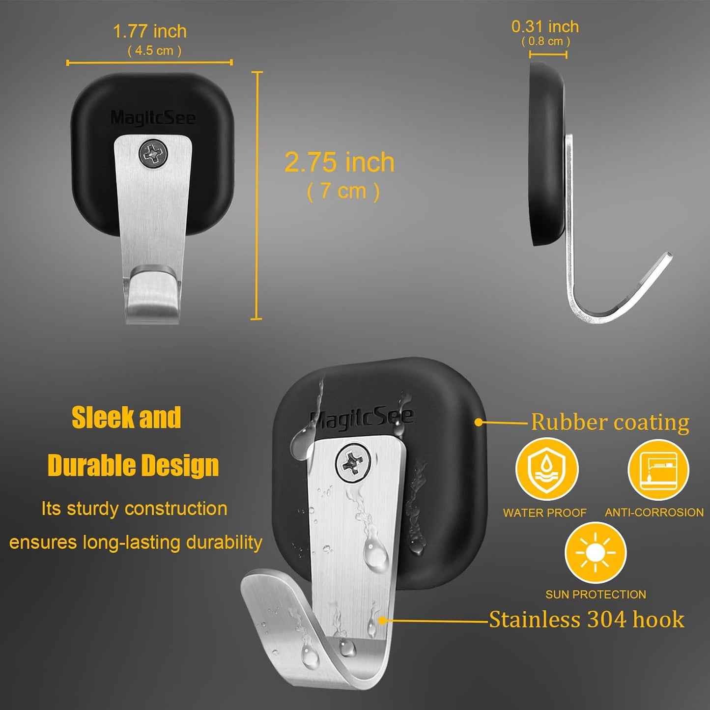 Upgraded Heavy Duty Magnetic Hook, Powerful Magnet Versalite Indoor and Outdoor Tool Towel Brooms Coat Hanger for Cruise Garage RV Workshop Tool Box, Magnet Organize Stainless 304 Hooks,4 Pack