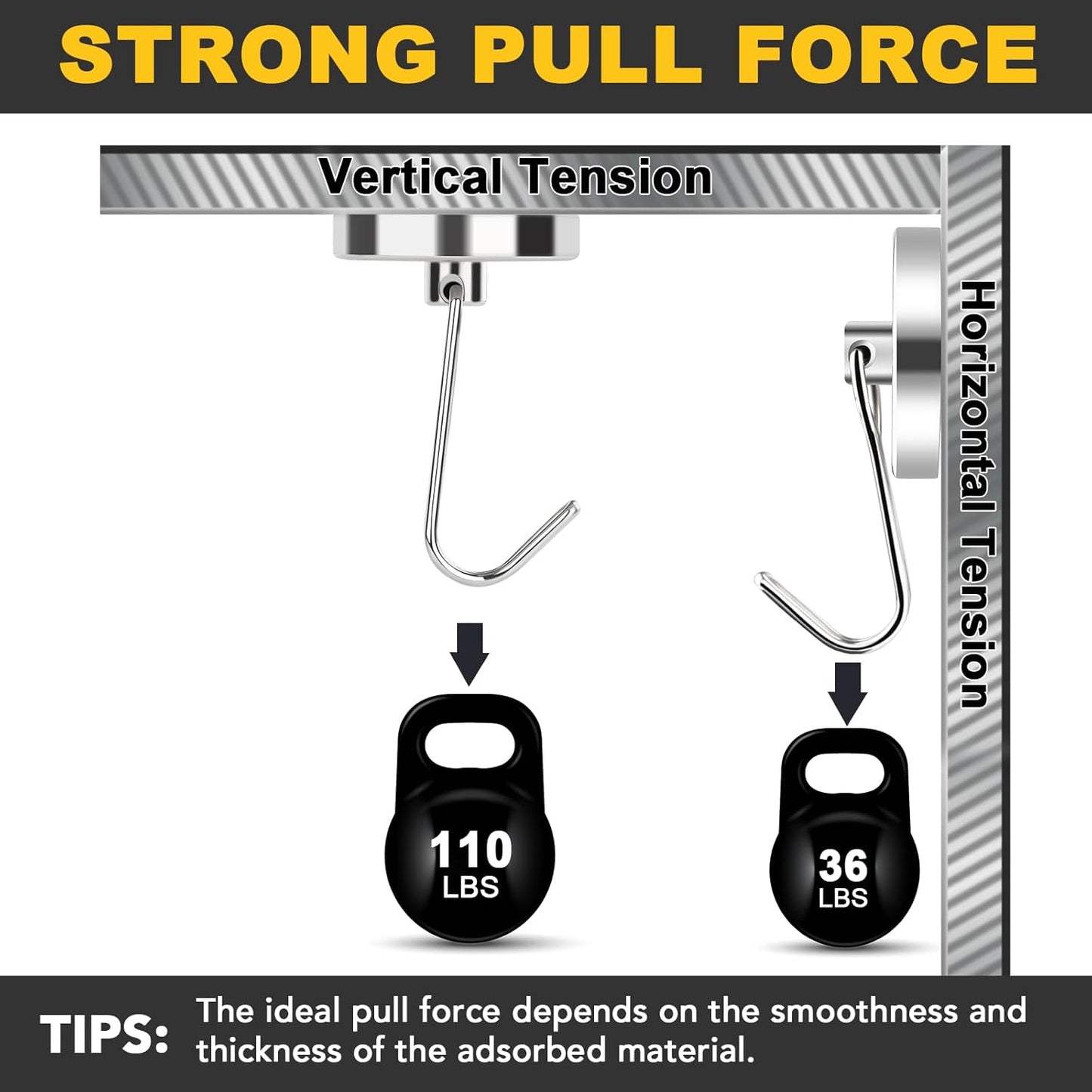 MIKEDE Magnetic Hooks Heavy Duty, 110LB Swivel Swing Strong Magnetic Hooks Cruise,Neodymium Hook Magnets for Home, Kitchen, Workplace, Metal Door, Office and Garage - Pack of 4