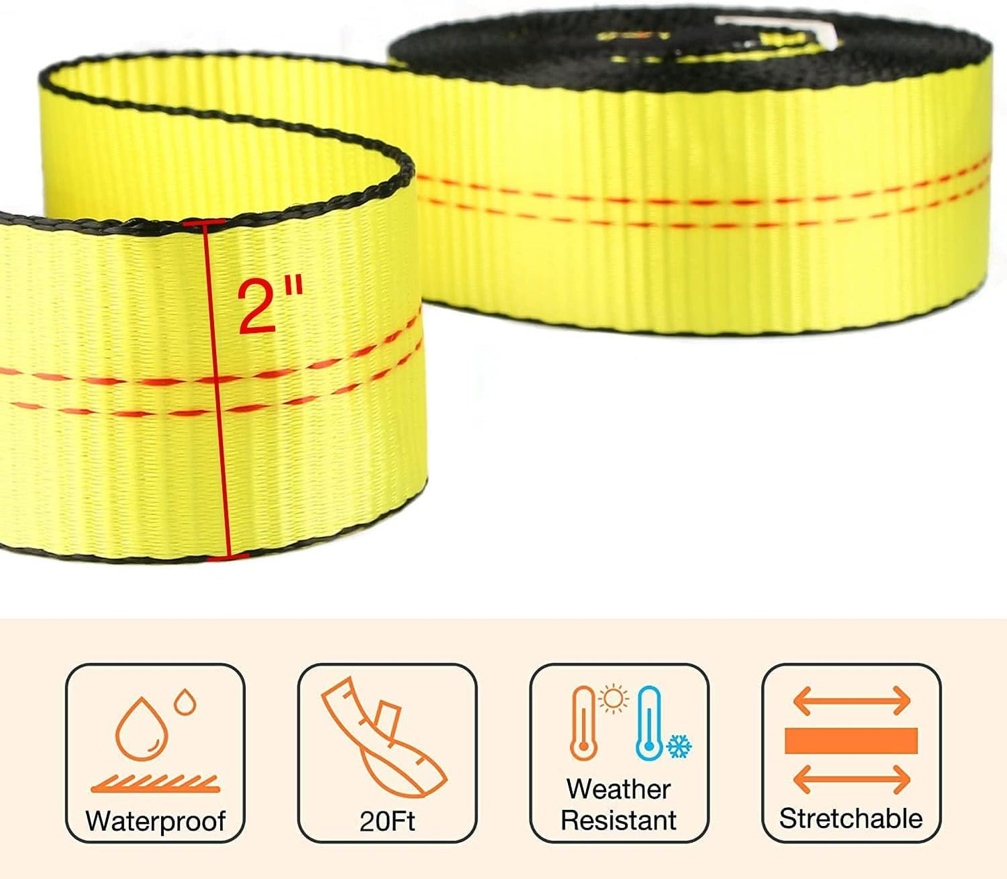 2 Pack Tow Strap 2" x 20 ft 20000 lbs Break Strength Kinetic Recovery Tow Rope with Loops,Emergency Towing Straps,Tree Saver Snatch Ropes for ATV,UTV,Car,Tractor,Vehicles,Boat,Trailer Accessories