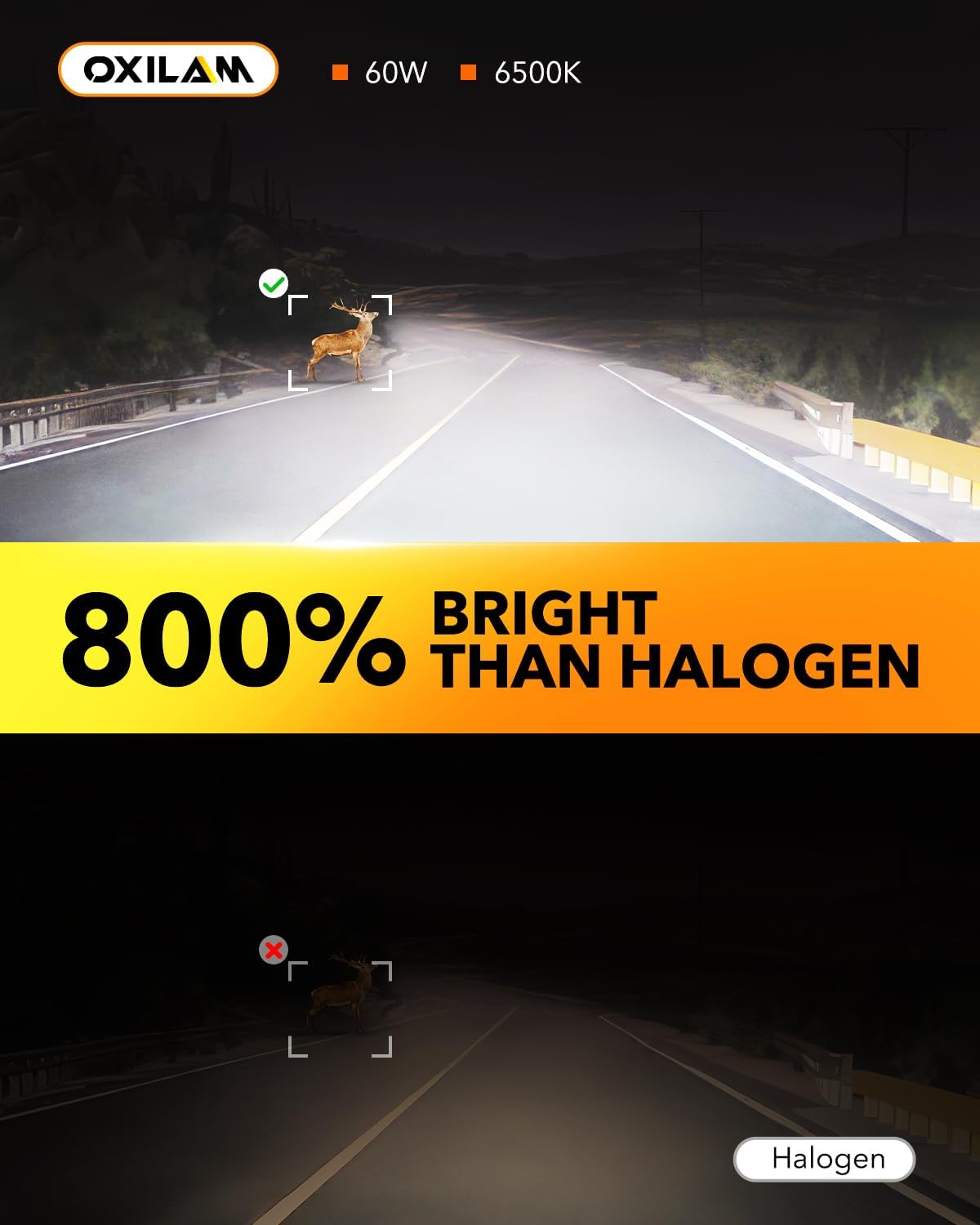 OXILAM H11 LED Bulbs, 30000 Lumens 800% Ultra-Bright, 6500K Pure White H8 H9 Fog Light, Easy Plug-N-Play Installation, IP68 Waterproof, Pack of 2