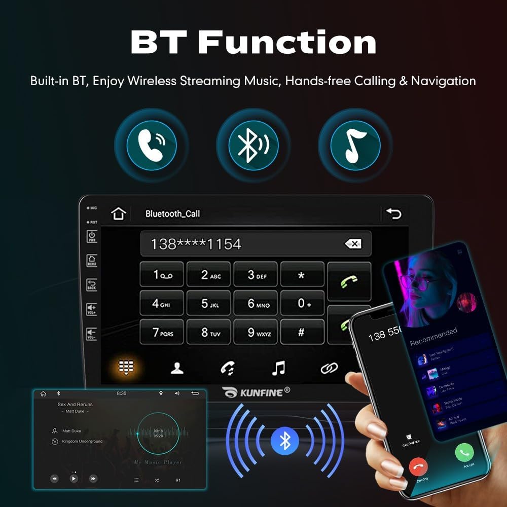 Kunfine Car Android Navigation Stereo GPS Radio Reverse Camera Display 9" IPS Touchscreen Headunit Tablet Pad Media Player for Peugeot 301 2013-2022, if Applicable Quad Core 2G+32G Matte Black