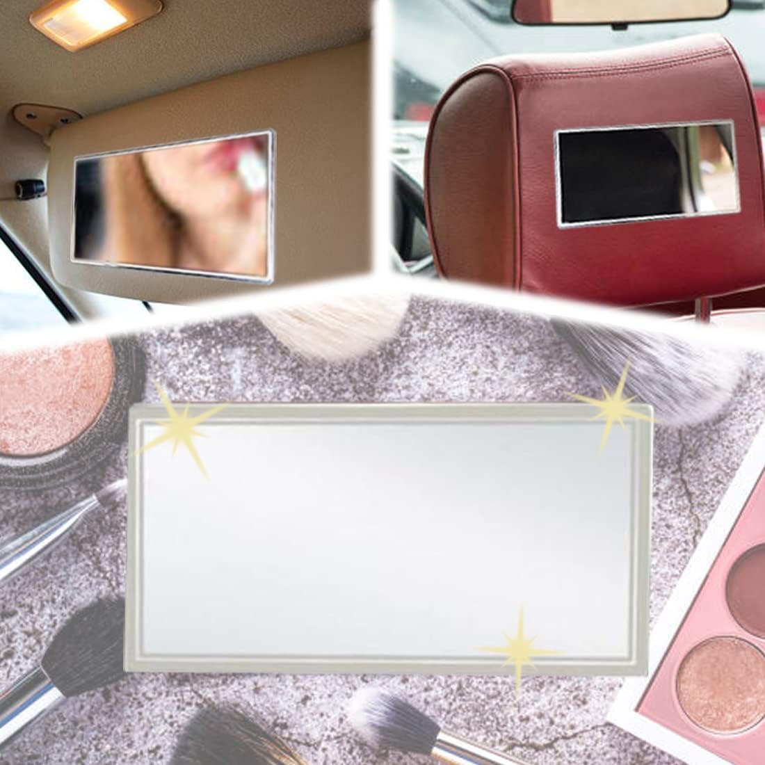 Randconcept - Large Car Sun Visor Adhesive Vanity Mirror, Car Interrior Cosmetic Makeup Mirror, Seatback Stainless Steel Portable Accessories for Automotive Truck SUV Vehicle
