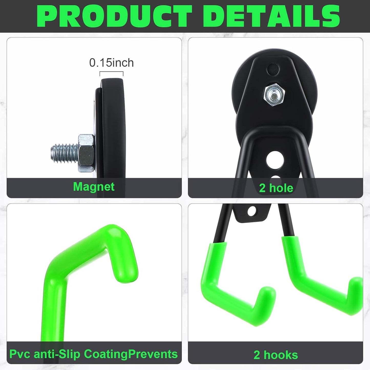 Landhoow Large Magnetic Hooks Heavy Duty Garage Magnet Hooks Strong Storage Utility Magnetic Hangers with Anti Slip Rubber Coating for Indoor and Outdoor Hanging(Green,10 Pcs)