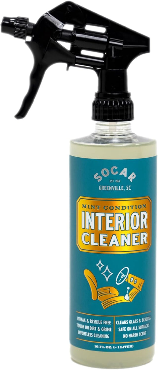 SOCAR Mint Condition Interior Car Cleaner 16 fl oz. Professional Grade for Dirt, Dust, and Grime from All Surfaces, Plastic, Vinyl, Leather, Carpet, Glass. For Car, RV, Boat.
