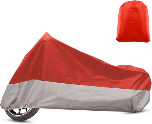 X AUTOHAUX Motorcycle Cover for Harley Davidson for Honda for Suzuki All Season Weather Waterproof Sun Motorbike Cover Fits Up to 78.74'' Motorcycles Vehicle Cover M Red Silver Tone