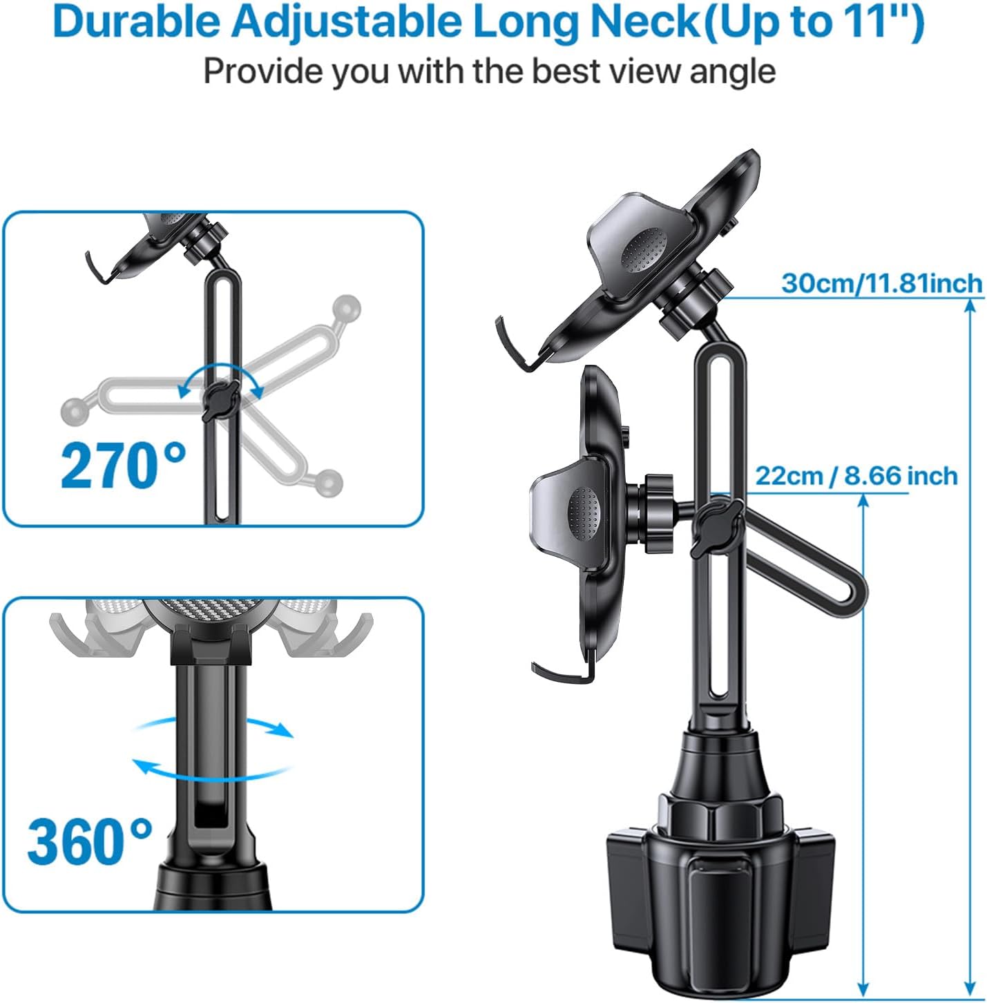 Miracase 2025 Upgraded Universal Cup Phone Holder for Car, [Rotatable & Adjustable] Long Neck Car Cup Holder Phone Mount Compatible with iPhone, Samsung, Google & More Smartphones