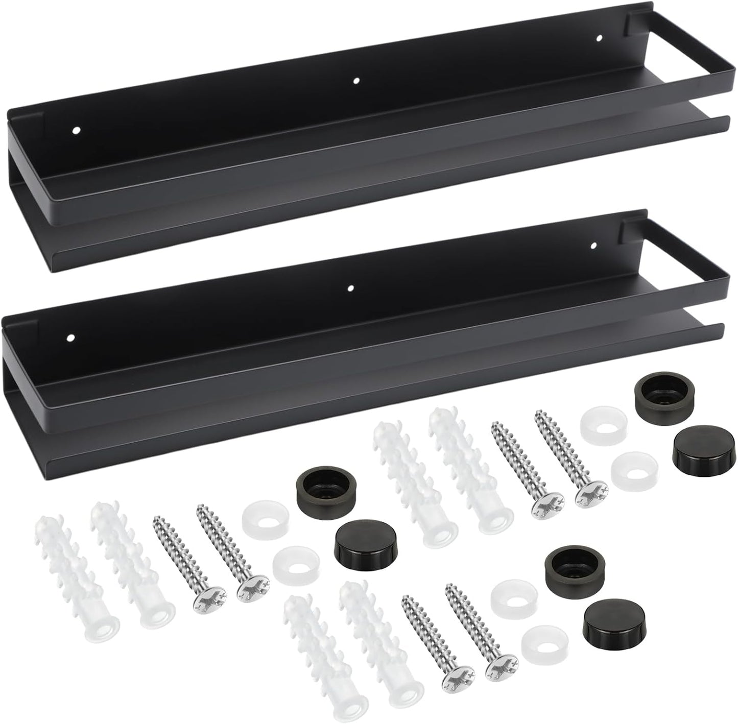 Lallisa 2 Pieces Stainless Steel Shelf Bathroom Shower Floating Shelves Wall Mounted Shower Caddy Basket Shelf Storage Organizer Shelves for Bathroom, Kitchen, Living Room(19.69 Inches/ 50 cm,Black)