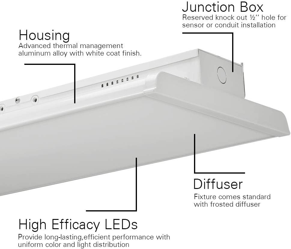 4FT Linear LED Highbay Light - Pack of Two - 225W - 30600LM - 1-10V dimmable - 5000K Daylight White - UL and DLC Listed - Replaces 6-8 Lamp Fluorescent T5 Fixture