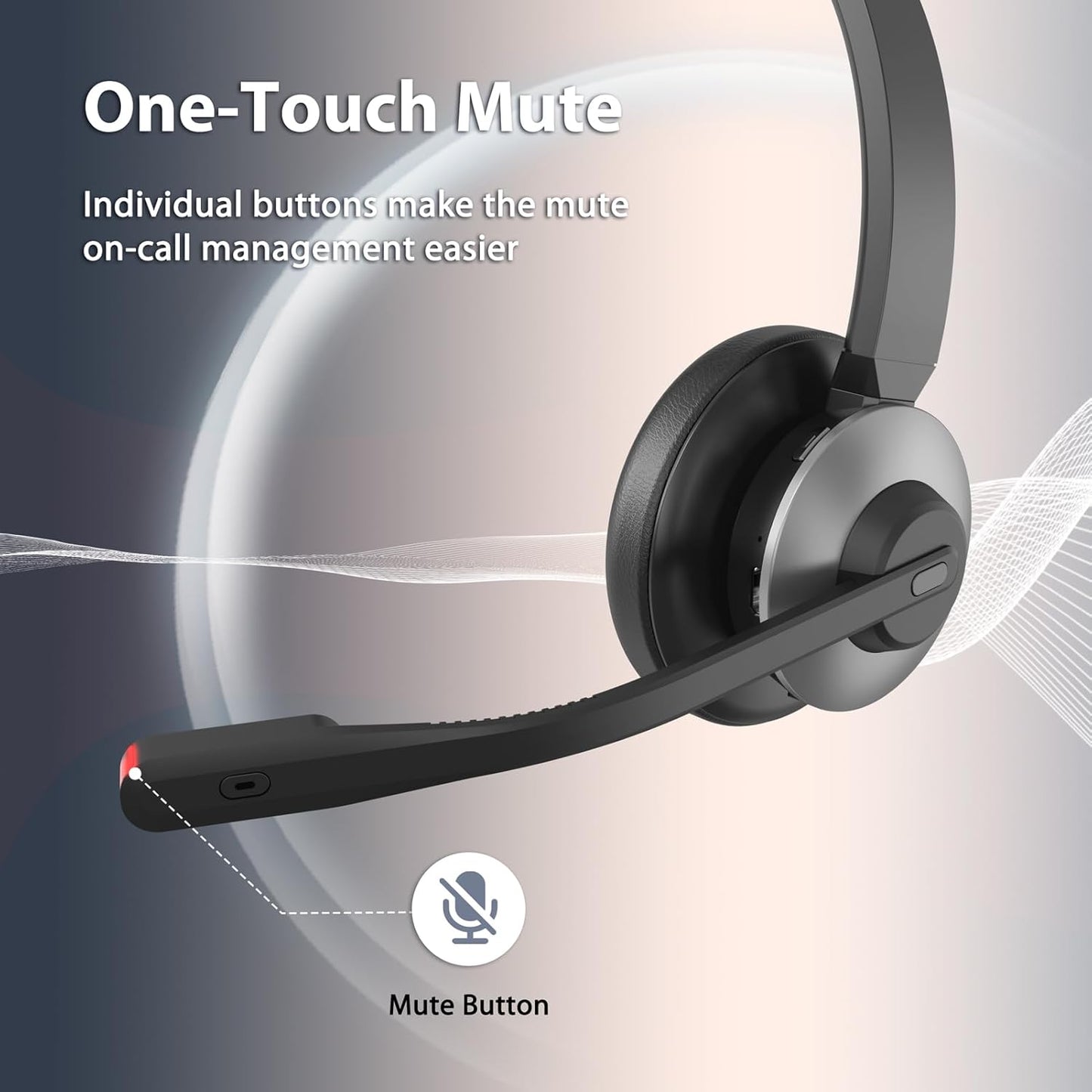 Bluetooth 5.3 Headset, Wireless Headset with Mic for Work, Wireless Headphones with Mic Noise Cancelling & USB Dongle, 26H Working Time & Mute Function, Fit for PC/Laptop/Office/Call Center/Zoom/Home