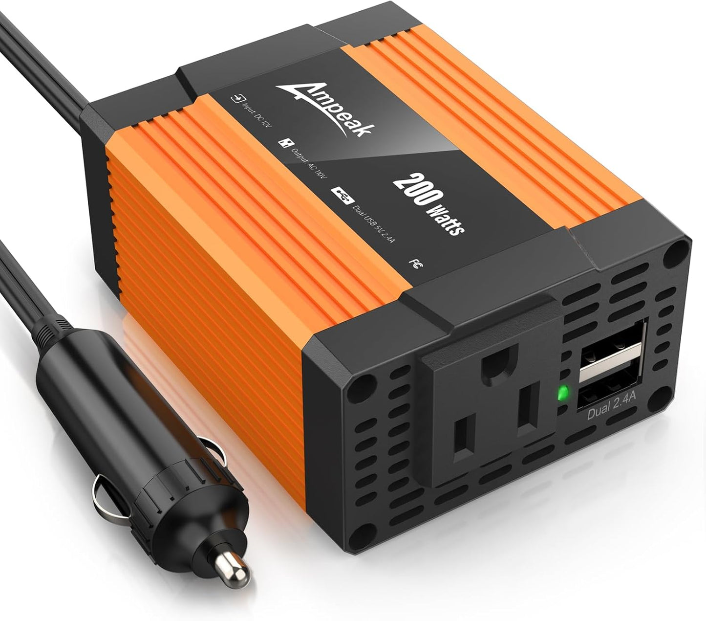 Ampeak 200W Car Power Inverter 4.8A Dual USB Ports AC Outlet Car Inverter DC 12V to AC 110 Car Plug Adapter