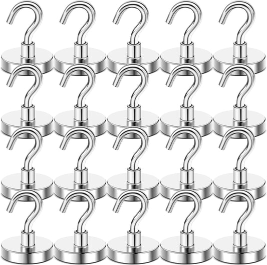DIYMAG Magnetic Hooks, 118 LB Heavy Duty Strong Magnet with Hook, Rare Earth Neodymium Magnets for Hanging, Magnetics Hanger for Curtain, Home, Kitchen, Workplace, 20 Packs
