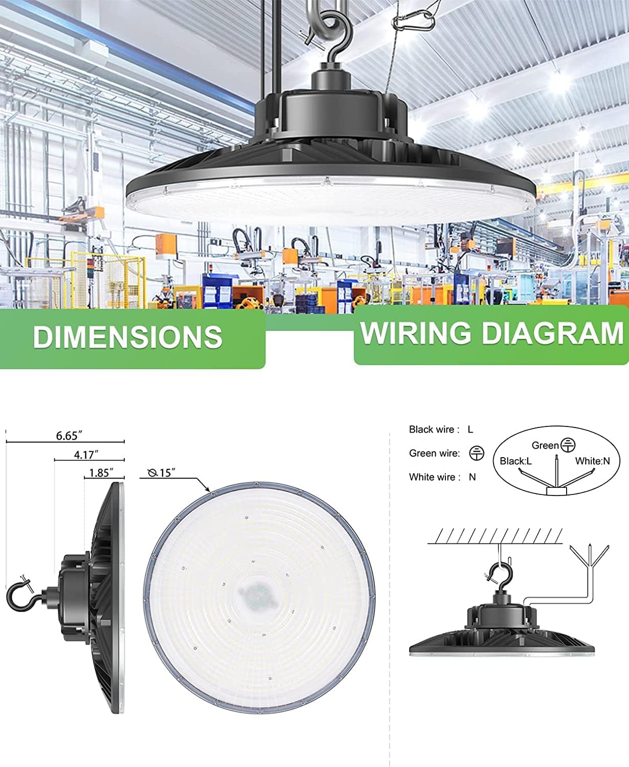 300W UFO-LED-High-Bay-Light, UL & DLC Listed 5000K Daylight 43500LM, 0-10V Dimmable LED High Bay Lights AC100-277V, IP65 Waterproof Commercial Bay Lighting Fixture for Warehouse Workshop(3 Pack)