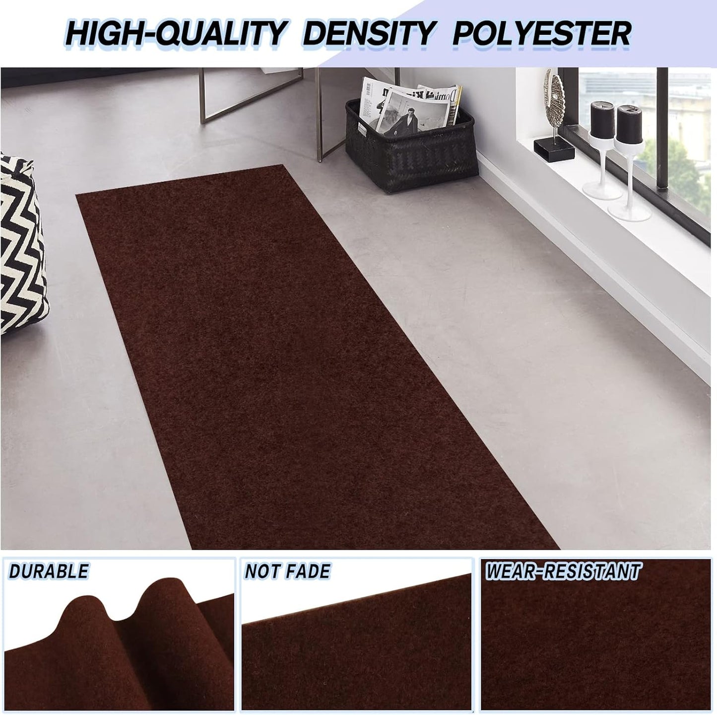 Custom Size Backed Non-Slip Area Rugs Runner, Easy Clean, Waterproof Runner Rugs for Hallway Entryway, Kitchen, Laundry, 2FT x 43FT, Brown