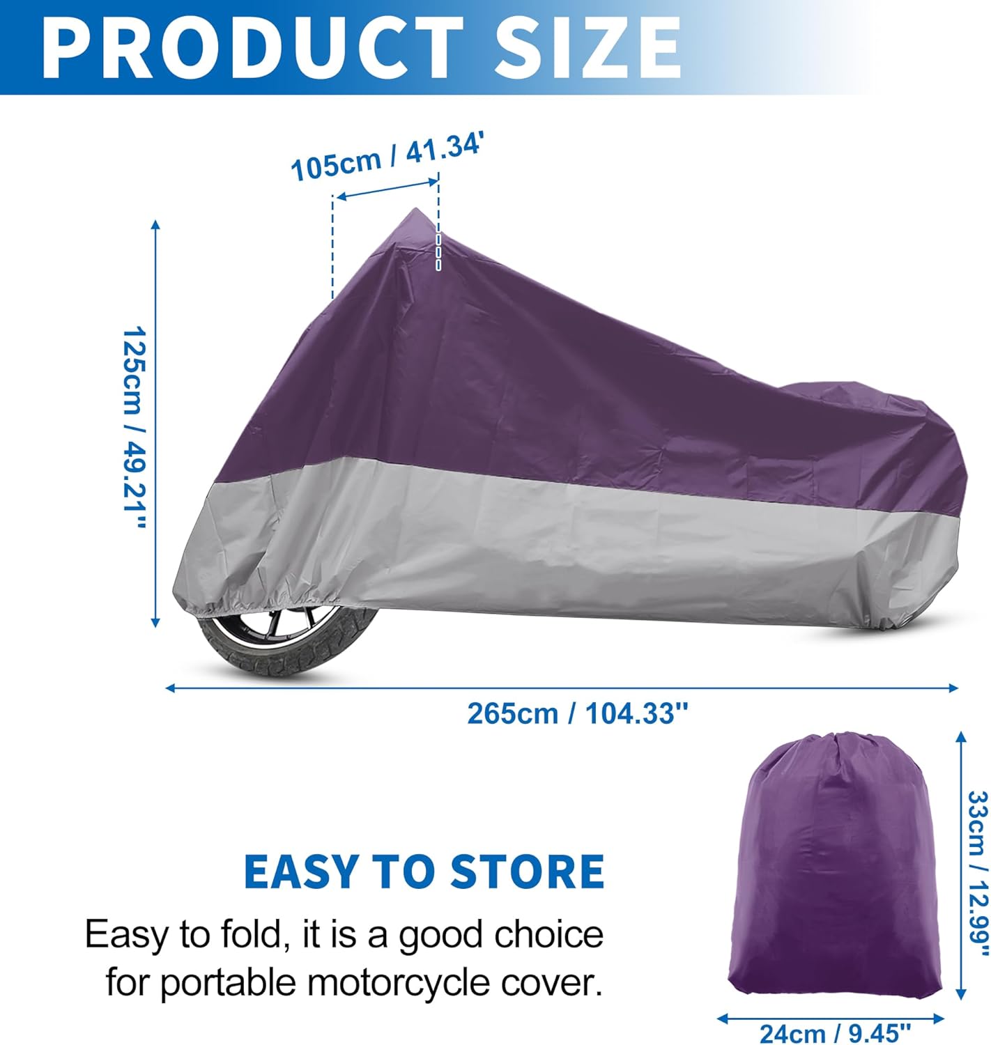 X AUTOHAUX Motorcycle Cover for Harley Davidson for Honda for Suzuki All Season Waterproof Outdoor Protection Motorbike Cover Fits Up to 104.33'' Motorcycles Cover XXL Purple Silver Tone