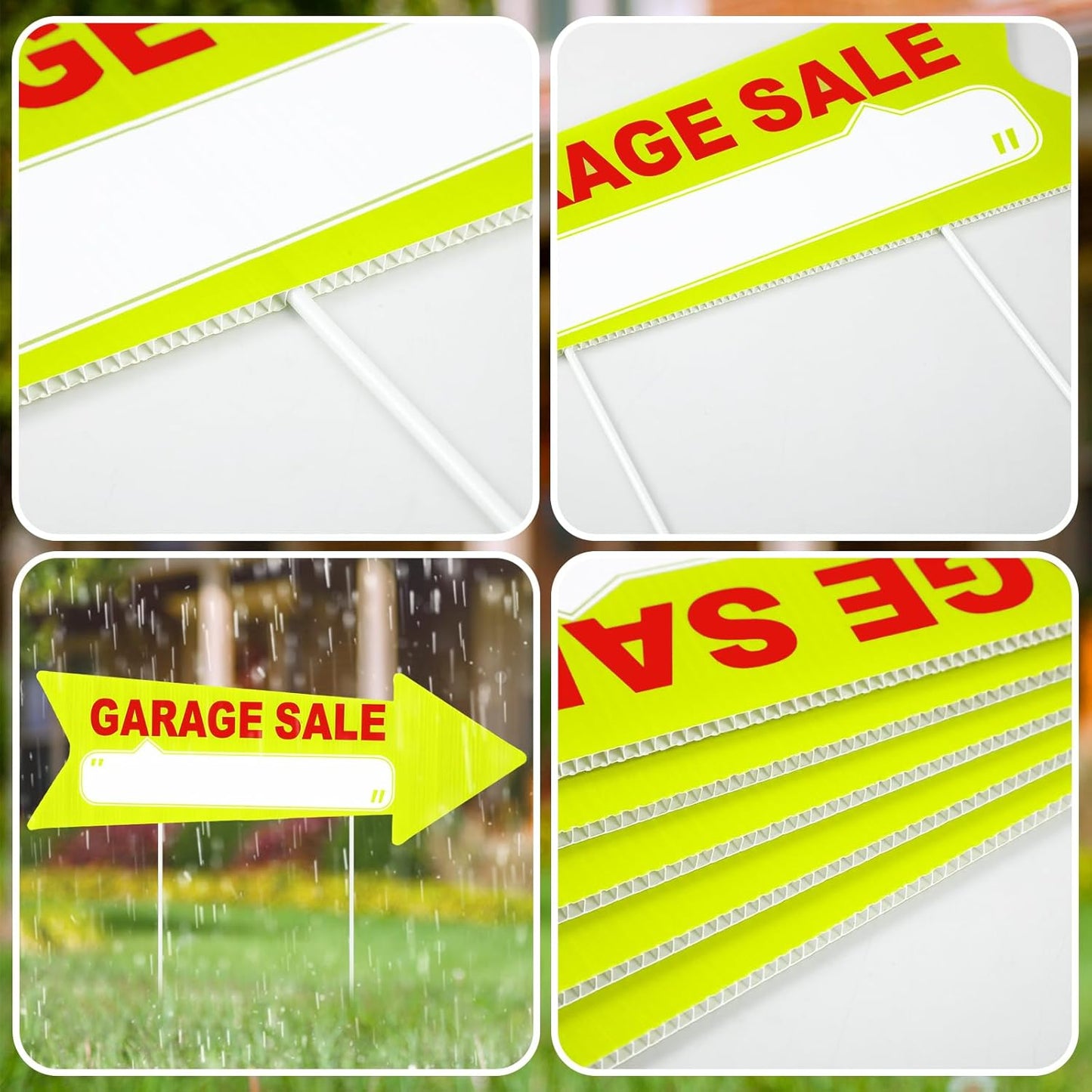 Wenqik 12 Pcs Garage Sale Signs with Stakes Double Sided Neon Arrow Signs with Stakes 17 x 6 Inches High Visibility This Way Plastic Garage Sale Decoration(Yellow and Red)