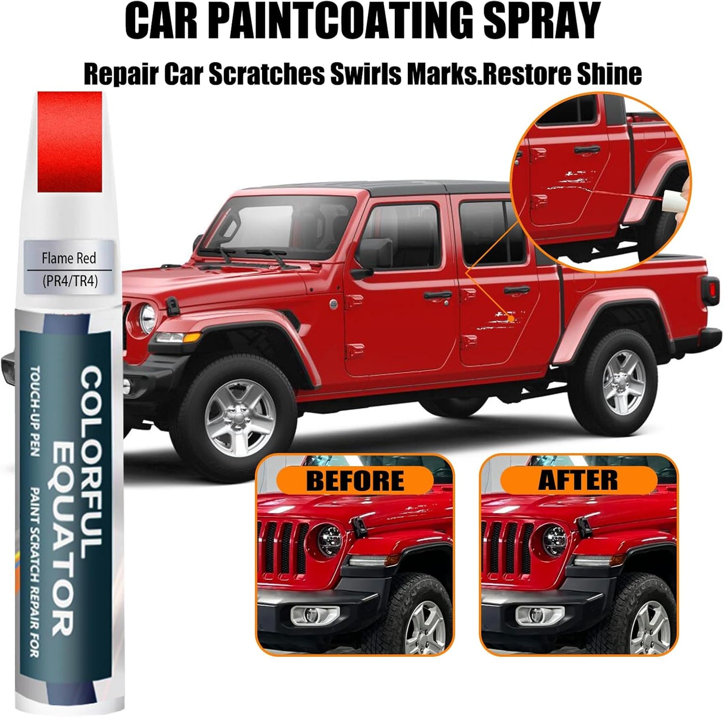 PR4/TR4 Flame Red Touch Up Paint for Jeep, Car Paint Pen Scratch Repair Two-In-One Touch Up Paint, Premium Car Scratch Remover for Deep Scratches