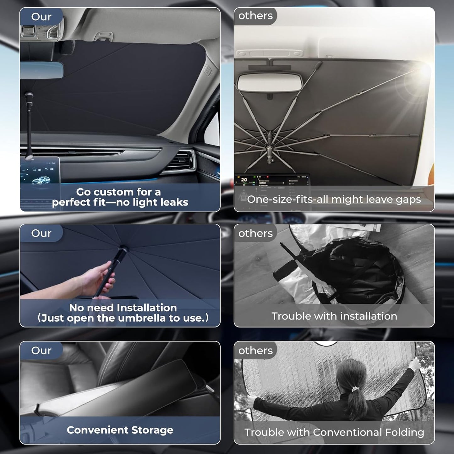 Windshield Sun Shade Umbrella: for Nissan Altima-Sedan-2019-2024 2025- Front Custom Car Window Shades - Foldable Altima Sunshades Block UV Keep Cool